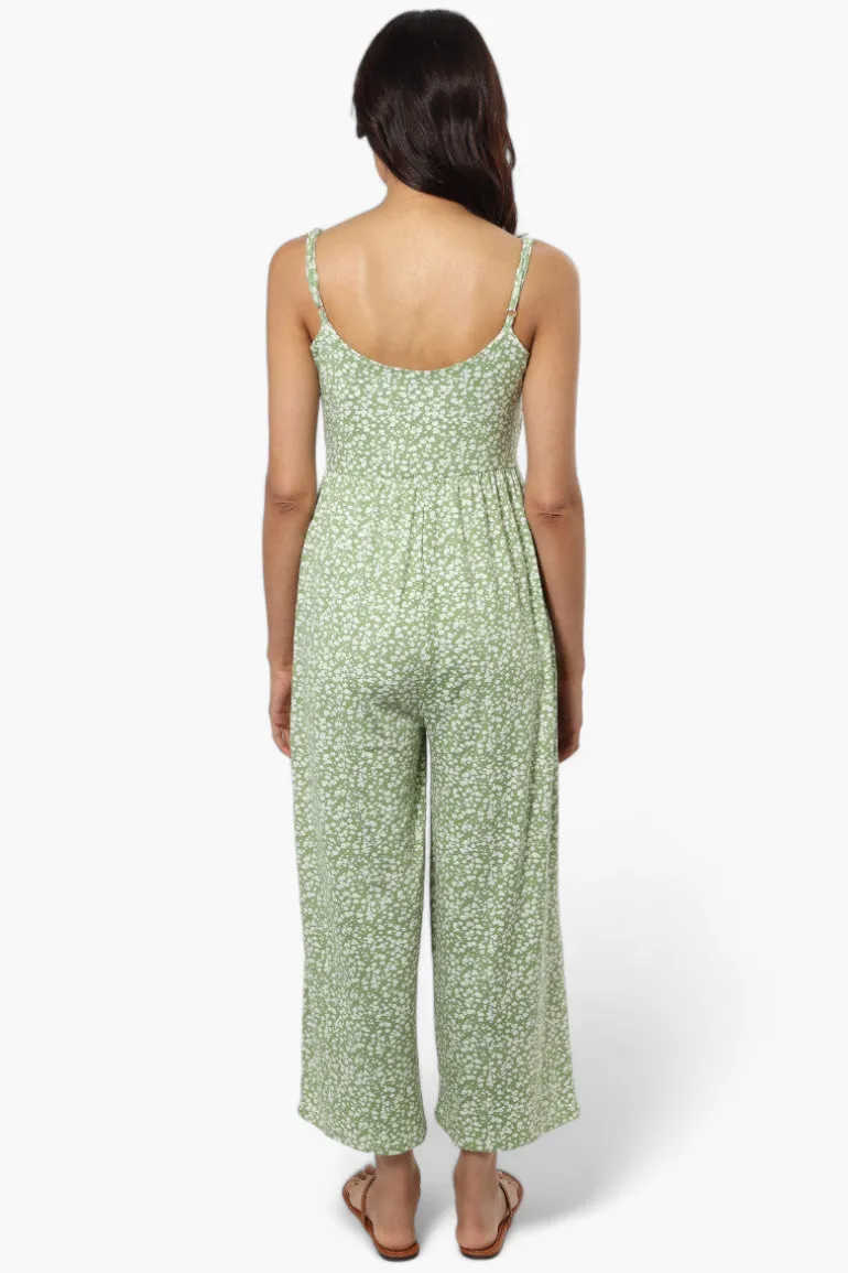 International INC Company Floral Spaghetti Strap Jumpsuit - Green