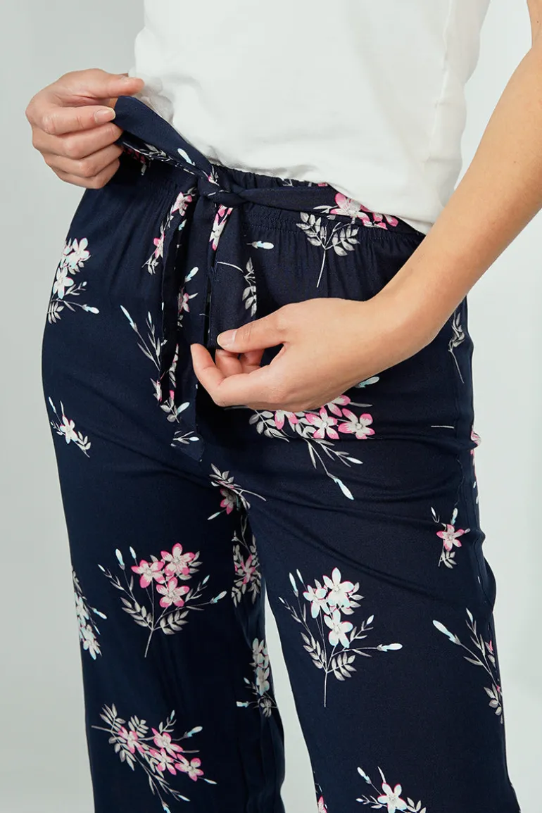 International INC Company Belted Floral Culotte Pants - Navy