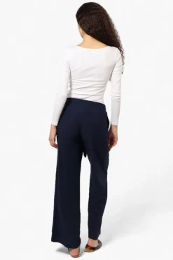International INC Company Solid Belted Palazzo Pants - Navy