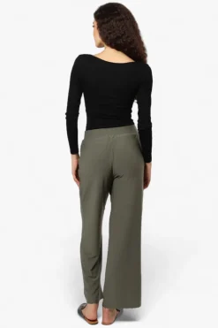 International INC Company Solid Belted Palazzo Pants - Olive