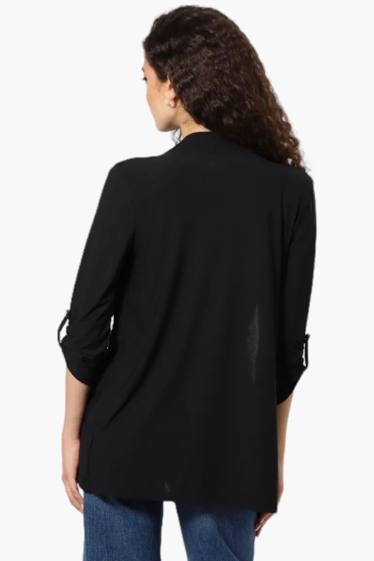 International INC Company Roll Up Sleeve Open Wrap Cardigan - Black