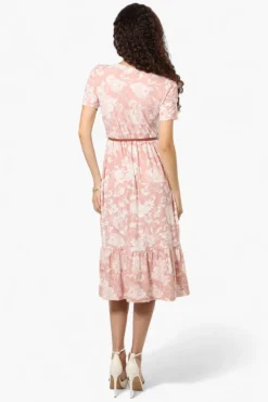International INC Company Floral Belted Short Sleeve Maxi Dress - Blush