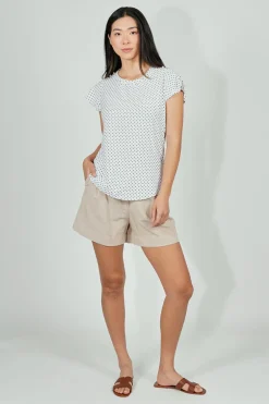International INC Company Polka Dot Short Sleeve Cinched Collar Blouse - White