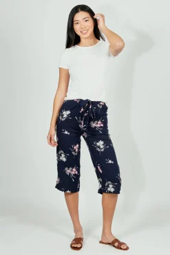International INC Company Belted Floral Culotte Pants - Navy