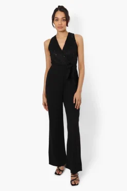 Limite Belted Lace Sequin Jumpsuit - Black