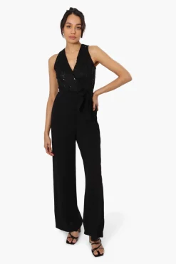 Limite Belted Lace Sequin Jumpsuit - Black