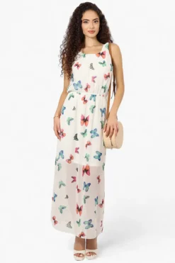Limite Butterfly Pattern Sleeveless Tank Maxi Dress - White