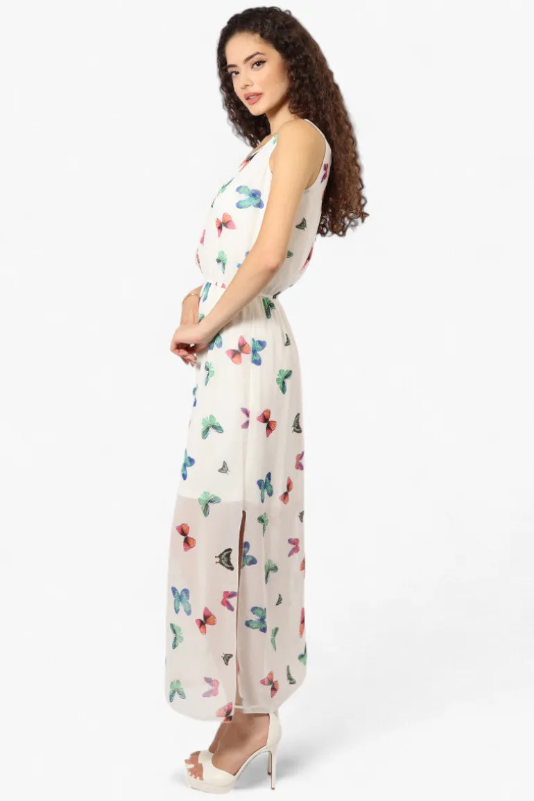 Limite Butterfly Pattern Sleeveless Tank Maxi Dress - White