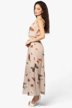 Limite Butterfly Pattern Sleeveless Tank Maxi Dress - Taupe