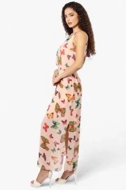 Limite Butterfly Pattern Sleeveless Tank Maxi Dress - Pink