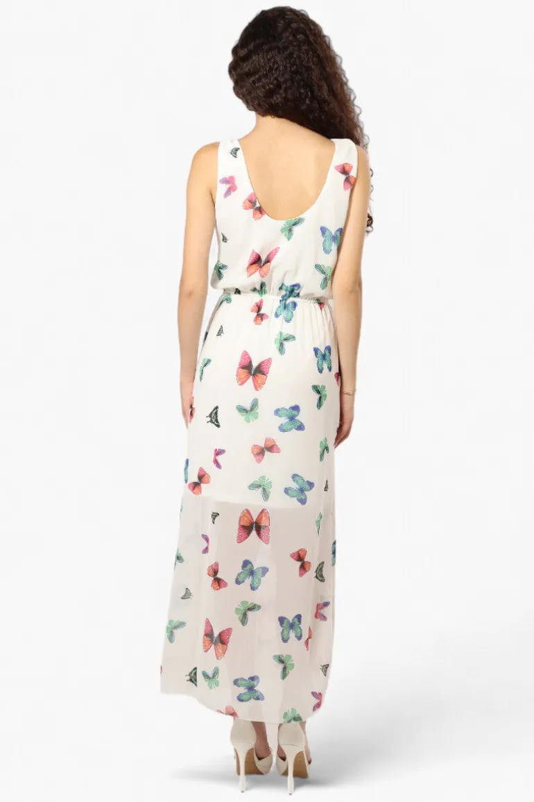 Limite Butterfly Pattern Sleeveless Tank Maxi Dress - White
