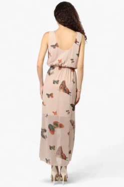 Limite Butterfly Pattern Sleeveless Tank Maxi Dress - Taupe