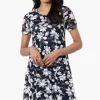 Limite Floral A-Line Mesh Day Dress - Navy