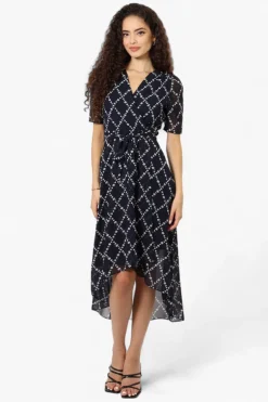 Limite Floral Belted Crossover Maxi Dress - Navy