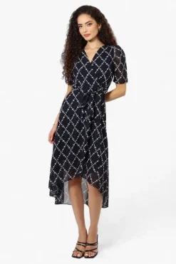 Limite Floral Belted Crossover Maxi Dress - Navy