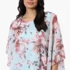Limite Floral Cold Shoulder Poncho Blouse - Aqua
