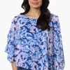 Limite Floral Cold Shoulder Poncho Blouse - Blue