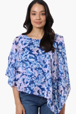 Limite Floral Cold Shoulder Poncho Blouse - Blue