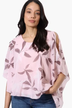 Limite Floral Cold Shoulder Poncho Blouse - Pink