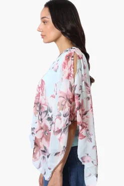 Limite Floral Cold Shoulder Poncho Blouse - Aqua