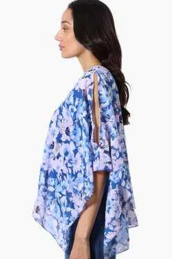 Limite Floral Cold Shoulder Poncho Blouse - Blue