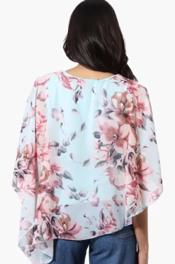 Limite Floral Cold Shoulder Poncho Blouse - Aqua