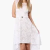 Limite Floral Lace High Low Prom Dress - White