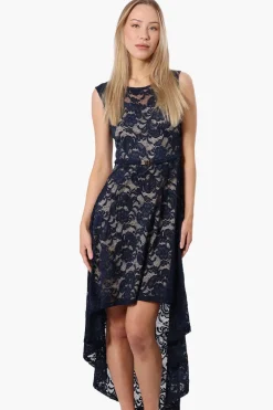 Limite Floral Lace High Low Prom Dress - Navy