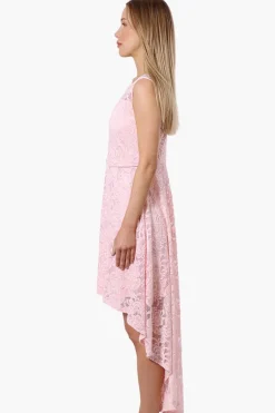 Limite Floral Lace High Low Prom Dress - Pink