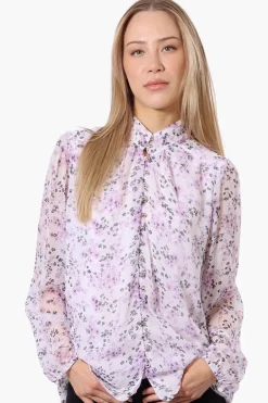 Limite Floral Mock Neck Sheer Blouse - Lavender
