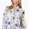 Limite Floral Mock Neck Sheer Blouse - White