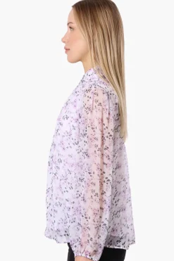 Limite Floral Mock Neck Sheer Blouse - Lavender