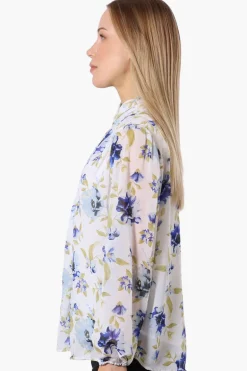 Limite Floral Mock Neck Sheer Blouse - White