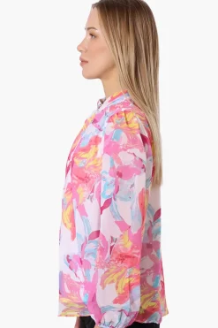 Limite Floral Mock Neck Sheer Blouse - Pink