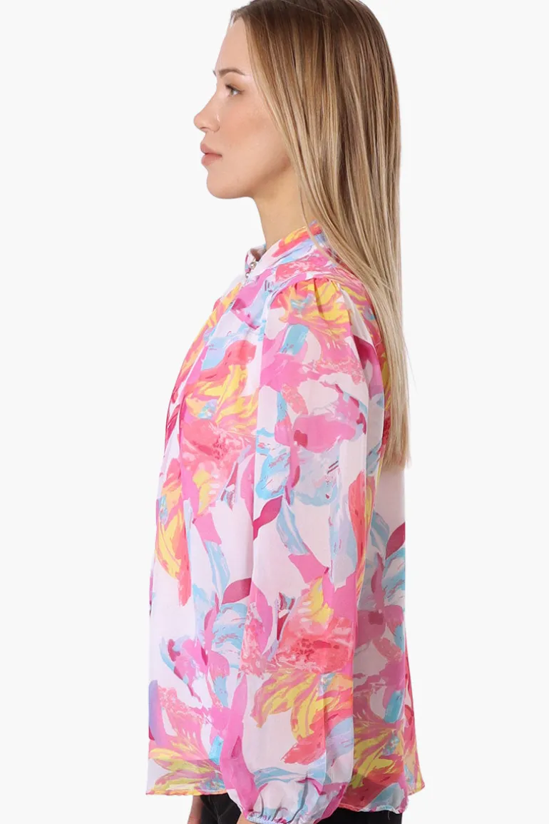 Limite Floral Mock Neck Sheer Blouse - Pink
