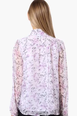 Limite Floral Mock Neck Sheer Blouse - Lavender