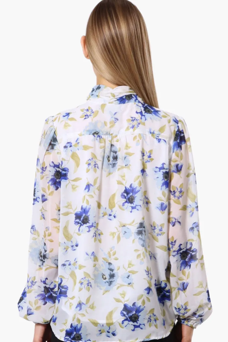 Limite Floral Mock Neck Sheer Blouse - White