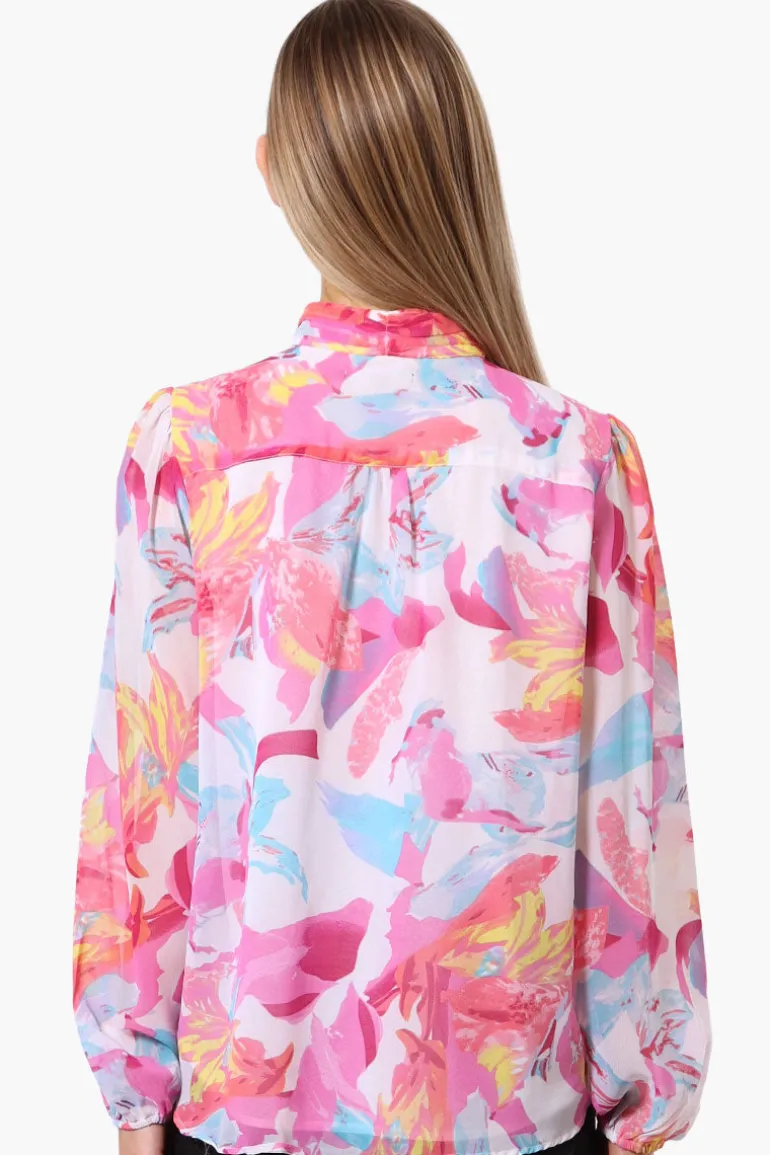 Limite Floral Mock Neck Sheer Blouse - Pink