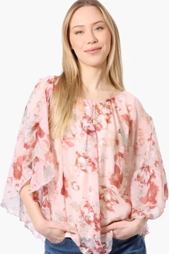 Limite Floral Poncho Necklace Blouse - Peach