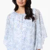 Limite Floral Poncho Necklace Blouse - Blue