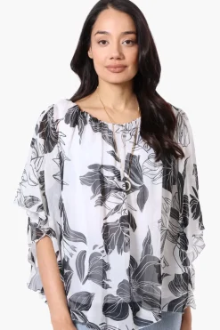 Limite Floral Poncho Necklace Blouse - White