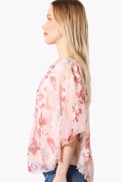 Limite Floral Poncho Necklace Blouse - Peach