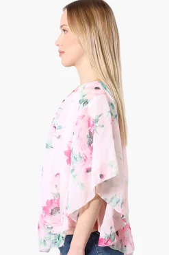 Limite Floral Poncho Necklace Blouse - Pink