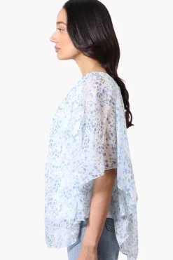 Limite Floral Poncho Necklace Blouse - Blue