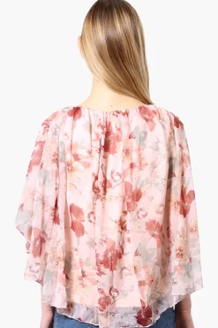 Limite Floral Poncho Necklace Blouse - Peach