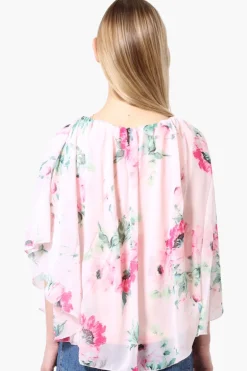 Limite Floral Poncho Necklace Blouse - Pink