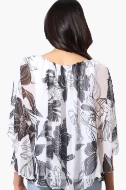 Limite Floral Poncho Necklace Blouse - White