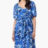 Limite Floral Puff Sleeve Belted Midi Dress - Blue