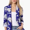 Limite Floral Roll Up Sleeve Open Blazer - Blue