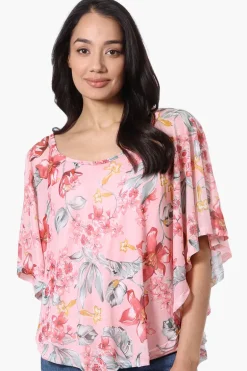 Limite Floral Sheer Poncho Blouse - Pink